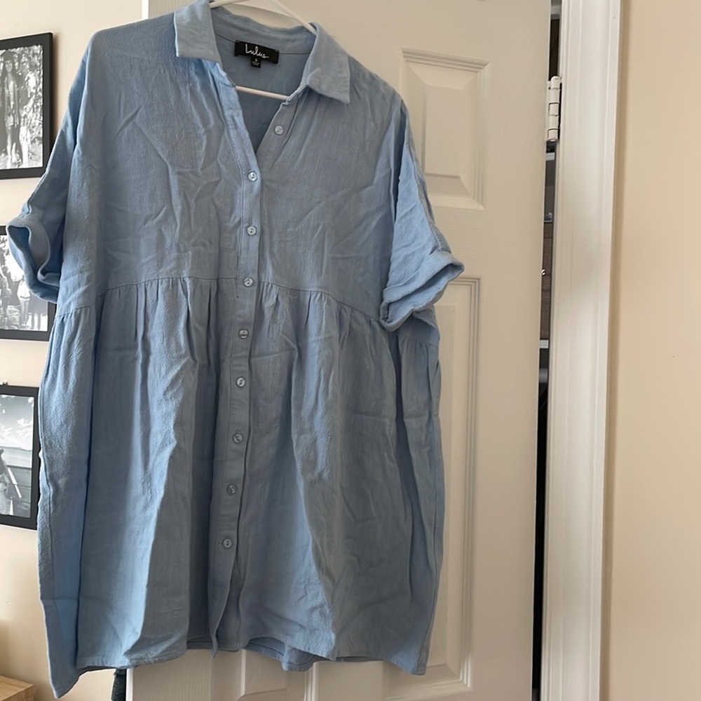 Lulus blue button up shift dress